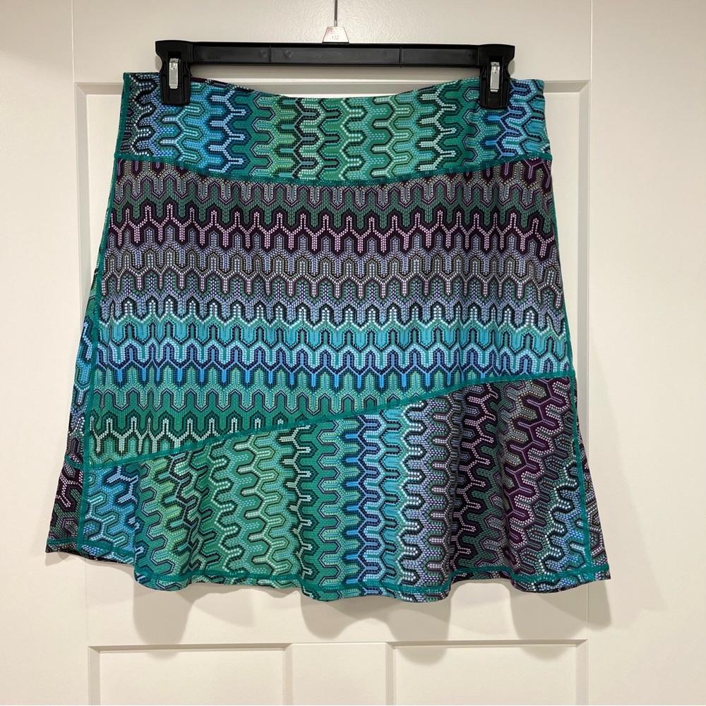 PrAna Large “Deedra” Active Skirt Geometric Print Green, Blue & Purple